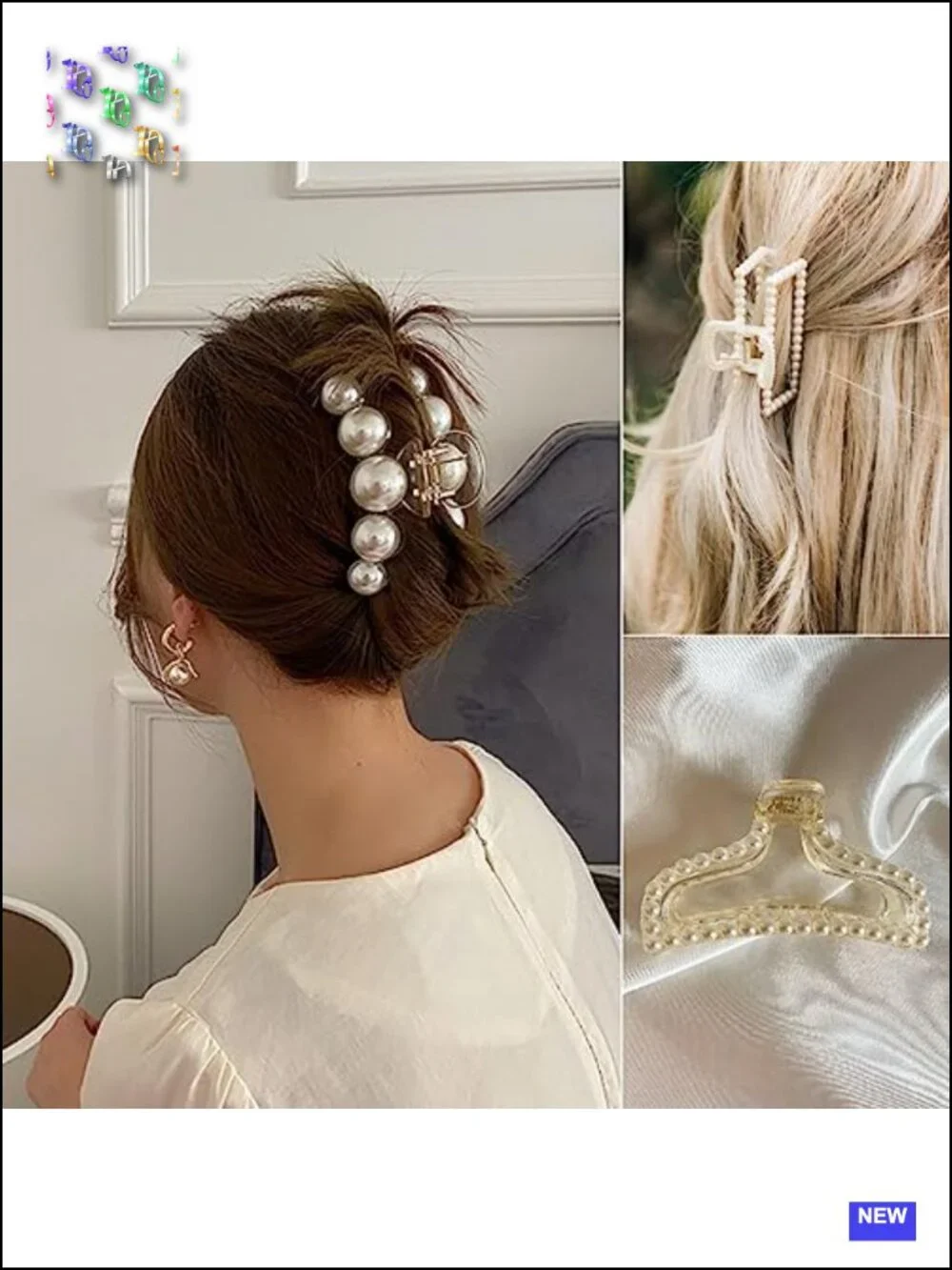 6 Large Pearl Hair Claw Clips for Thick, Curly or Long Hair, Non-Slip Jaw Clips